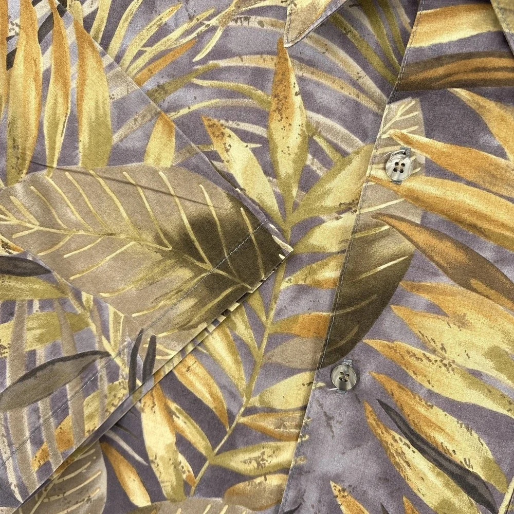 Tori Richard Shirt Mens Large Brown Gray Yellow Leaf Aloha Cotton Lawn Vintage‎